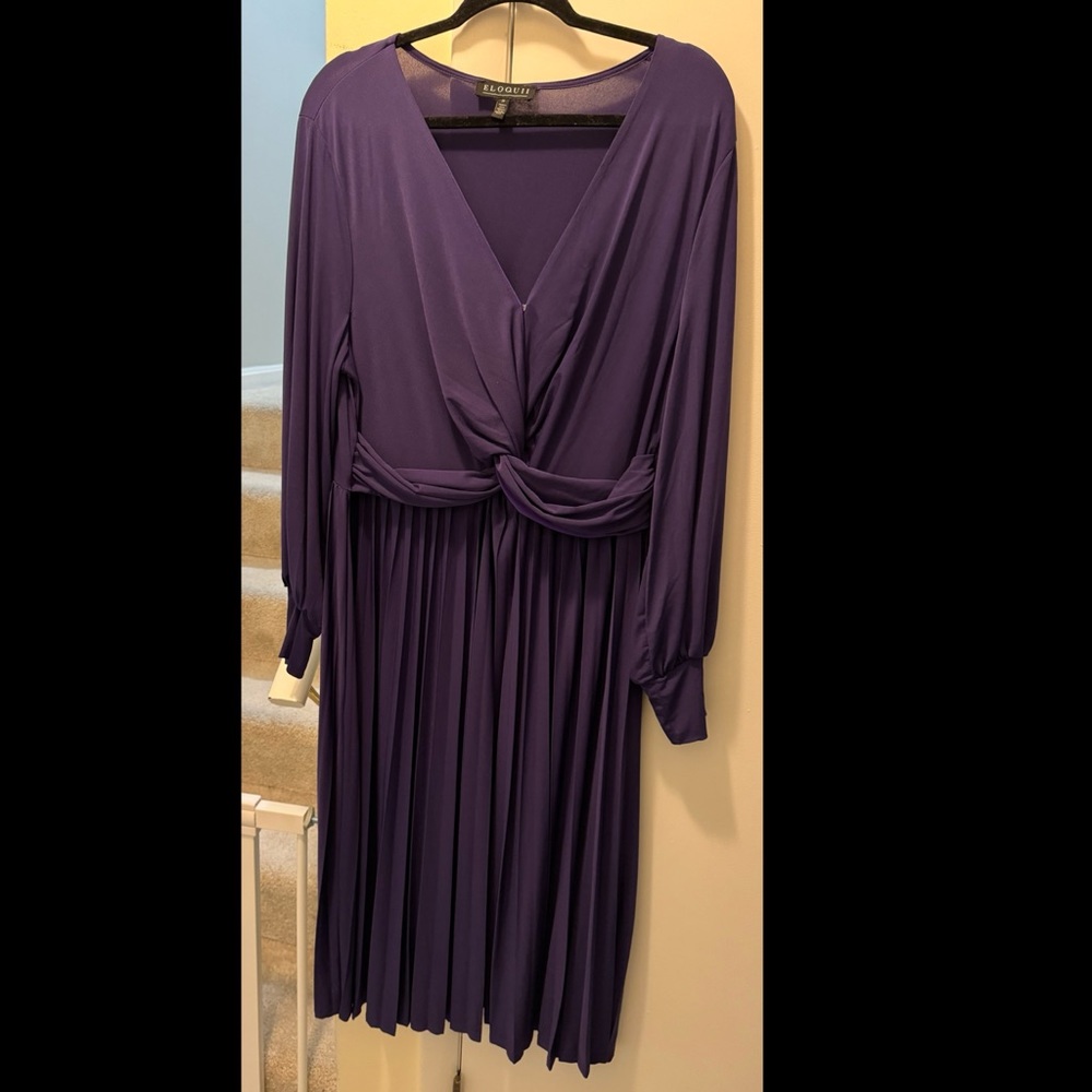 Eloquii Purple Midi Dress with pleated skirt